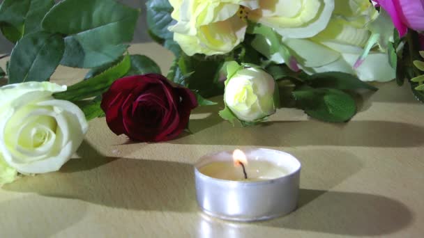 1920X1080 Full Very Nice Candle Light Burning Rose View Video — Stock Video