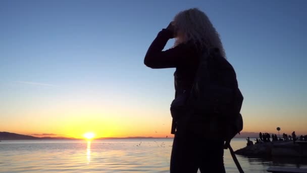 Mycket Trevlig Kvinna Havet Solnedgång Film — Stockvideo