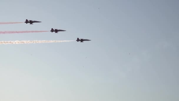 Turkish Air Force Aerobatic Teams Perform Challenging Air Shows Sky — Stock Video