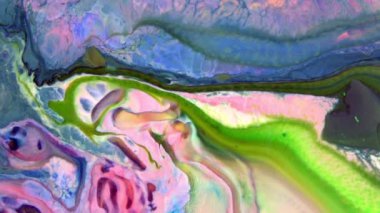 Sıvı Renkli Boya ağır çekimde patent alır. Sıvı renkli boya desenleri üst görünüm. Çok renkli sıvı boya yüzeyi.