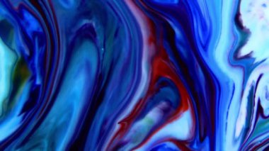 Psikedelik renkli renkli resimlerle soyut bir arkaplan. Sıvı boyanın hareket edip yavaşça kaymasıyla organik etki. Dönüyor ve yayılıyor.