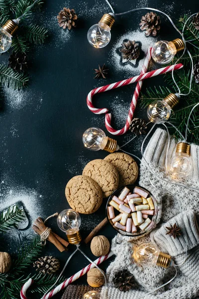 Noel Düz Yatıyordu Çikolata Veya Kakao Hatmi Kurabiye Şeker Karanlık — Stok fotoğraf