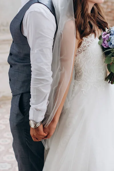 Schönes Hochzeitspaar Hält Händchen — Stockfoto