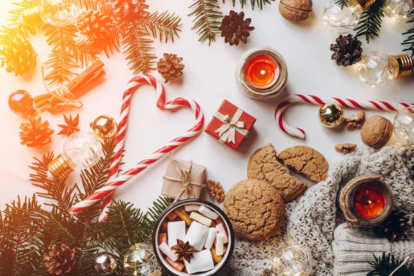 Kış Sıcak Içecek Noel Şenlikli Dekorasyon Çikolata Veya Kakao Ile — Stok fotoğraf