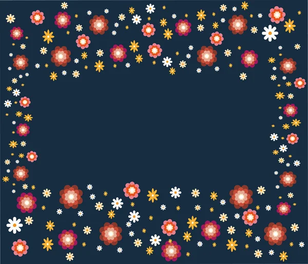 Banner met set bloemen op een blauwe achtergrond. Kleurrijke bloemen grens. Voor uitnodiging en bruiloft kaart, poster, wenskaart. Creatieve trendy kunst, vectorillustratie — Stockvector