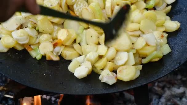 Close Caseiro Cozinhar Batatas Fritas Condições Livre Chamas Batatas Fritas — Vídeo de Stock