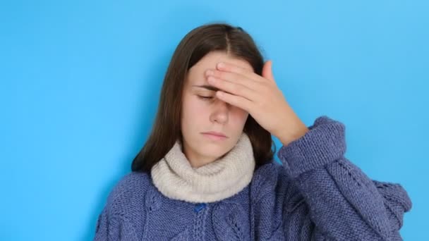 Bothered Attractive Woman Touches Temples Has Headache Being Overworked Has — Stock Video