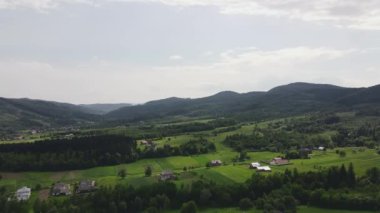 Yeşil ormanlar, gökyüzü, kırsal bölgeler ve yaz karpatları ile muhteşem destansı hava aracı görüntüleri. Gezgin şehvet hedefi