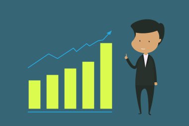 Erkek karakteri siyah bir takım elbise giyiyor. Finans, yatırım ve büyüyen işletmeler hakkında Illustration. -EPS 10