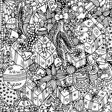 Noel, Festival desen. Vektör çizim, el ile çizilmiş kroki