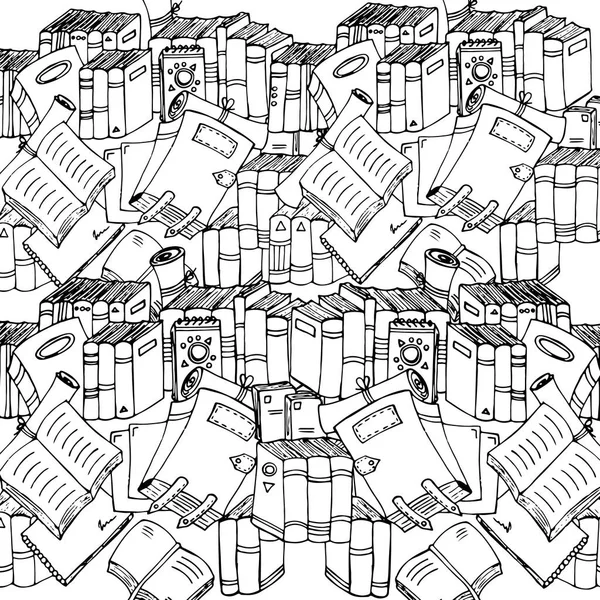 Boeken Stapel Een Vectorillustratie Een Zwarte Omtrek Een Witte Achtergrond — Stockvector