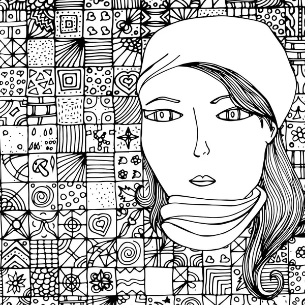 Tvář Dívky Účesu Doodle Ručně Kreslené Vektorové Ilustrace — Stockový vektor