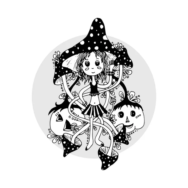 Kız mantar amanita. Elle çizilmiş kroki