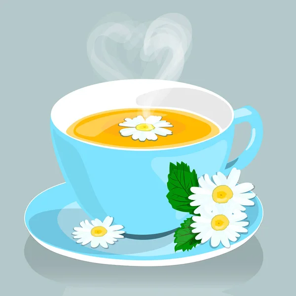 Chamomile. Chamomile tea. Useful medicinal drink from the flowers of chamomile. Vector