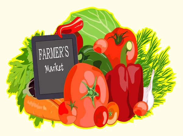 The harvest of vegetables farmers market. Colorful hand drawn  illustration.