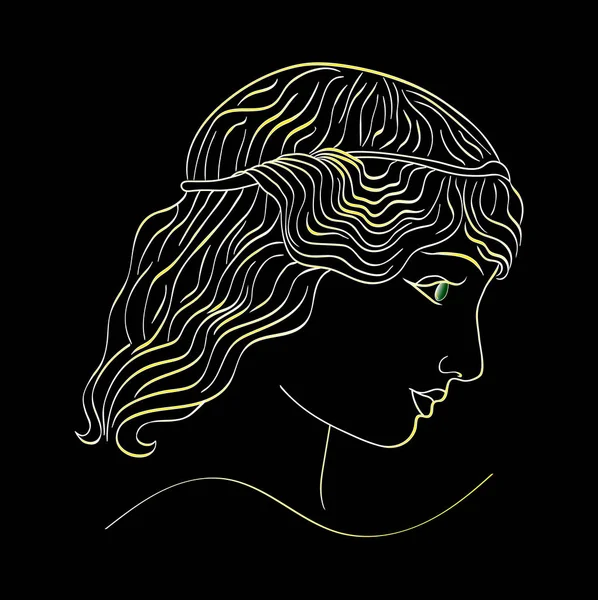 beauty salon, Neon Golden the profile of a girl on a black background. illustrations