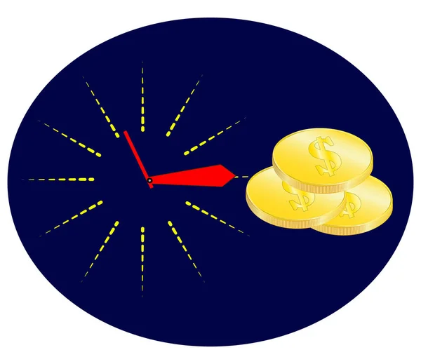 Time is money concept, clock and coin, long term financial investment,  money profit and benefit, illustration