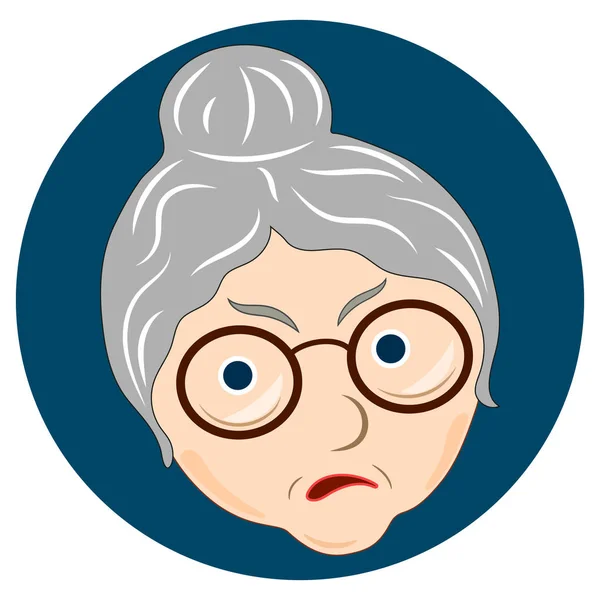 Face expression of grandmother, sad. Emotion of old woman. Vector illustration on white background