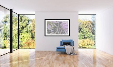 Modern parlak iç daire 3d render illüstrasyon