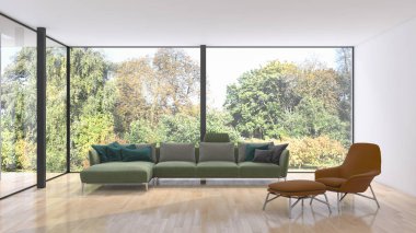 Modern parlak iç daire 3d render illüstrasyon