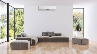 Modern parlak iç daire 3d render illüstrasyon