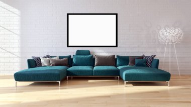 Modern parlak iç daire 3d render illüstrasyon