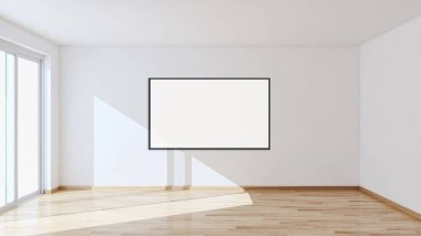 Modern parlak iç daire mockup poster çerçeve 3d render çizim ile