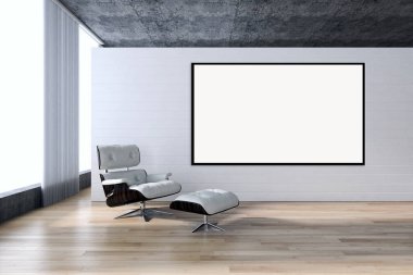 Modern parlak iç daire mockup poster çerçeve 3d render çizim ile