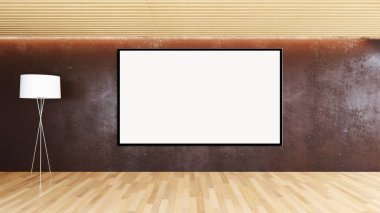 Modern parlak iç daire mockup poster çerçeve 3d render çizim ile