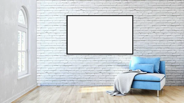 Moderno Apartamento Interiores Luminosos Com Quadro Cartaz Mockup Renderização Ilustração — Fotografia de Stock