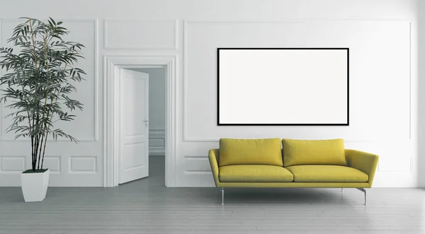 Modern Bright Interiors Apartment Mockup Poster Frame Rendering Illustration — Stock Photo, Image