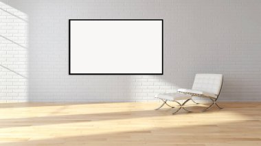 Modern parlak iç daire mockup poster çerçeve 3d render çizim ile