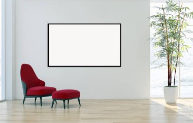 Modern parlak iç daire mockup poster çerçeve 3d render çizim ile