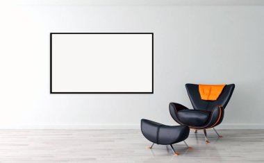 Modern parlak iç daire mockup poster çerçeve 3d render çizim ile