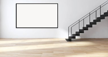 Modern parlak iç daire mockup poster çerçeve 3d render çizim ile