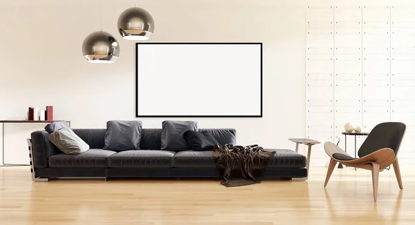 Modern Bright Interiors Apartment Mockup Poster Frame Rendering Illustration — Stock Photo, Image
