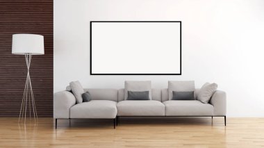 Modern parlak iç daire mockup poster çerçeve 3d render çizim ile