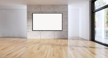Modern parlak iç daire mockup poster çerçeve 3d render çizim ile