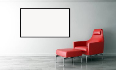 Modern parlak iç daire mockup poster çerçeve 3d render çizim ile