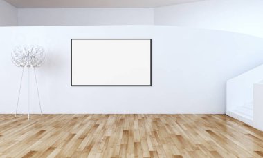 Modern parlak iç daire mockup poster çerçeve 3d render çizim ile