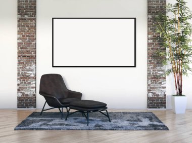 Modern parlak iç daire mockup poster çerçeve 3d render çizim ile
