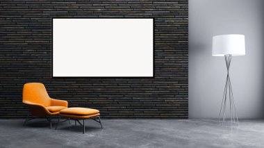 Modern parlak iç daire mockup poster çerçeve 3d render çizim ile