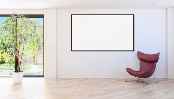 Moderno Apartamento Interiores Luminosos Con Marco Póster Maqueta Representación Ilustración —  Fotos de Stock