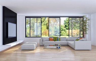 Modern parlak iç daire 3d render illüstrasyon