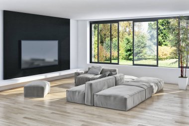 Modern parlak iç daire 3d render illüstrasyon