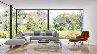 Modern parlak iç daire 3d render illüstrasyon