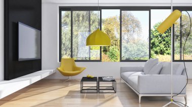 Modern parlak iç daire 3d render illüstrasyon