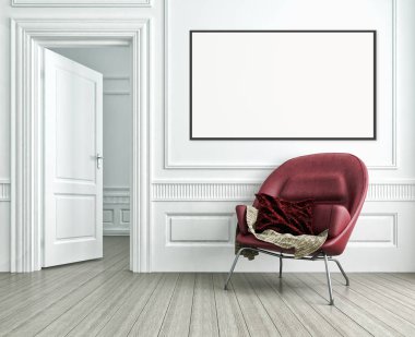 Modern parlak iç daire 3d render illüstrasyon, Mockup