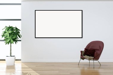 Modern parlak iç daire 3d render illüstrasyon, Mockup