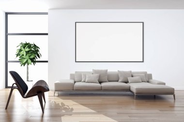 Modern parlak iç daire 3d render illüstrasyon, Mockup